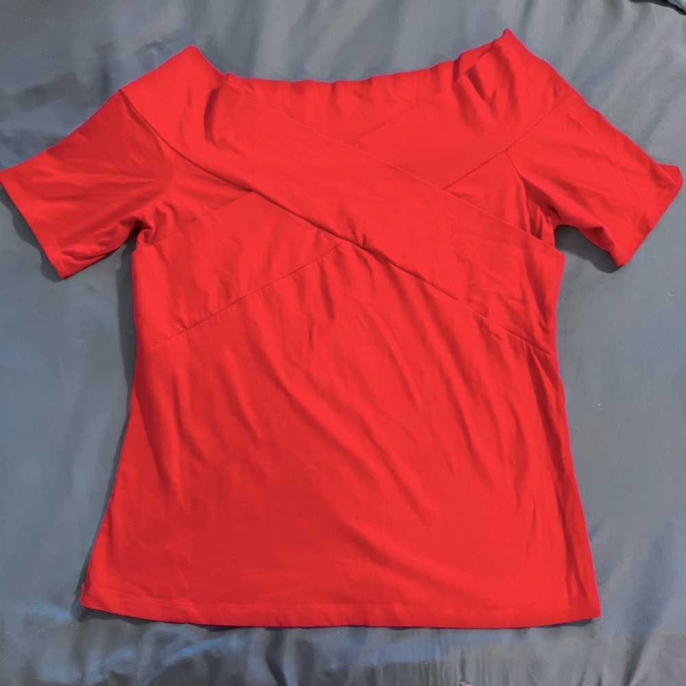 Soho Jean New York and Company Burnt Red Short Sleeve Wide Neck Top